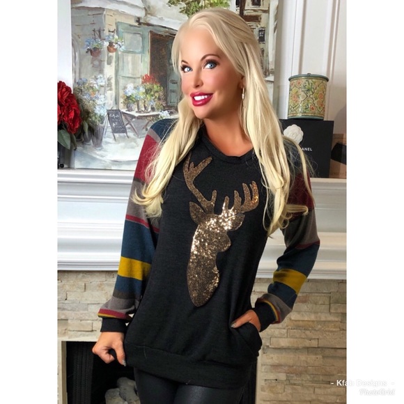 Tops - 🛍LAST! Brushed Fabric Sequin/Striped Pocket Tunic